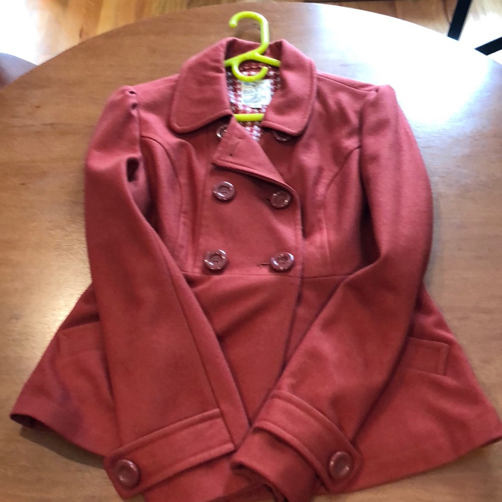 Burnt orange/red pea coat
